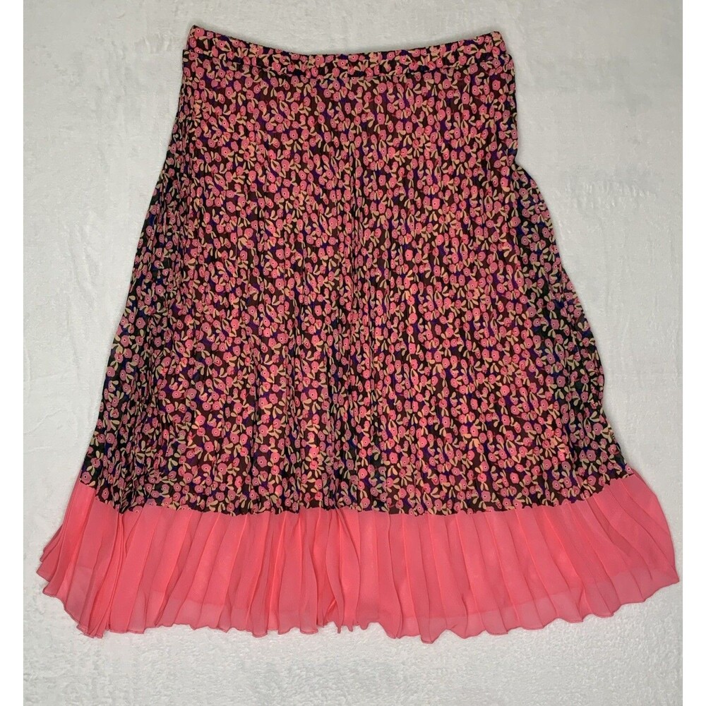 WD NY Pleated Midi Skirt Women’s XL Pink Black Floral Tiered Ruffle Boho Pull on